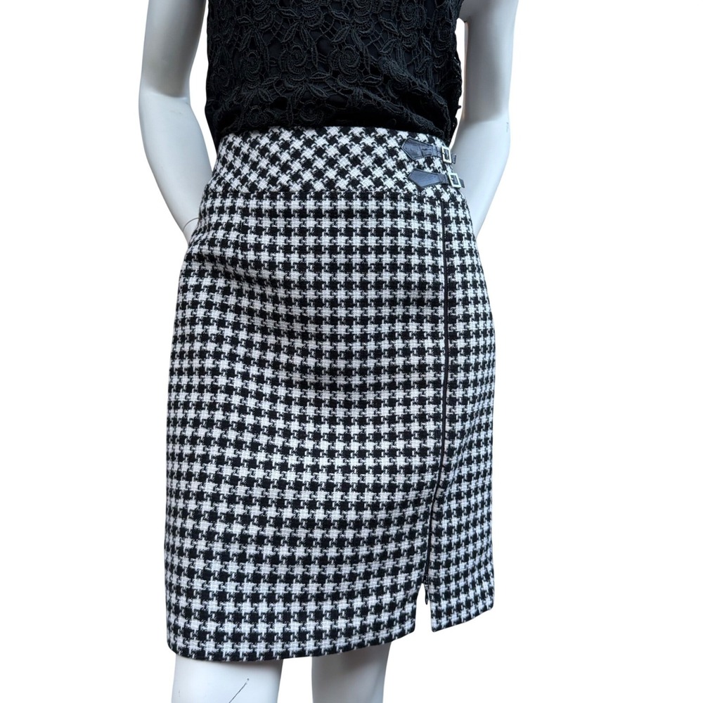 Tribal Vintage 90's Wool Mini Skirt Houndstooth Buckles Side Zipper Academia 4